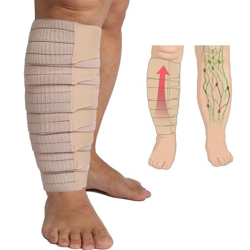 Femovaz® 1 PC Adjustable Lymphedema&Compression Wrap for Leg | Relieves Swelling, Edema, Lipedema | Breathable | Anti-Slip | All-Day Comfort,Long(XXL) in Kuwait