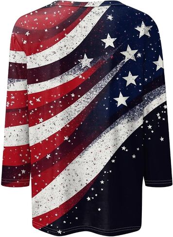 قمصان KIKX0DE 4Th of July للسيدات 3/4 كم بياقة دائرية قمصان لطيفة غير رسمية مطبوعة بطول ثلاثة أرباع تي شيرت in Kuwait