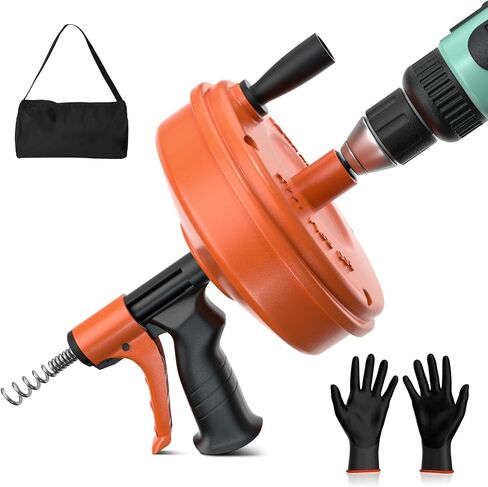 【2026 Newest】50 FT Drain Snake, Plumbing Snake Drain Auger Hair Clog Remover, Flexible Plumbing Snake Use Manually or Powered for Kitchen,Bathrom and Shower Sink Gloves for L-Type Sewer in Kuwait