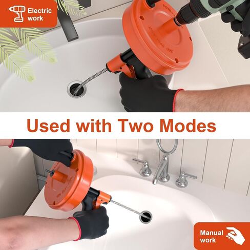 【2026 Newest】50 FT Drain Snake, Plumbing Snake Drain Auger Hair Clog Remover, Flexible Plumbing Snake Use Manually or Powered for Kitchen,Bathrom and Shower Sink Gloves for L-Type Sewer in Kuwait