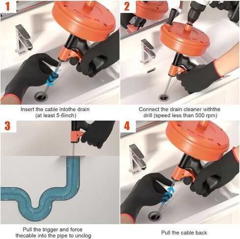 【2026 Newest】50 FT Drain Snake, Plumbing Snake Drain Auger Hair Clog Remover, Flexible Plumbing Snake Use Manually or Powered for Kitchen,Bathrom and Shower Sink Gloves for L-Type Sewer in Kuwait