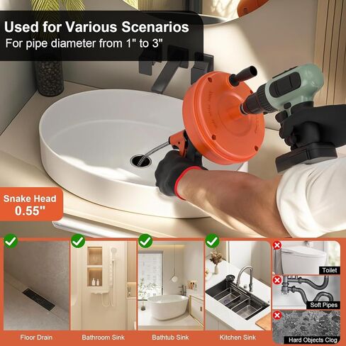 【2026 Newest】50 FT Drain Snake, Plumbing Snake Drain Auger Hair Clog Remover, Flexible Plumbing Snake Use Manually or Powered for Kitchen,Bathrom and Shower Sink Gloves for L-Type Sewer in Kuwait