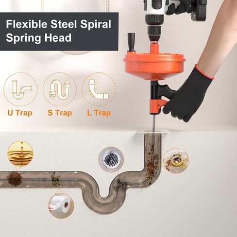 【2026 Newest】50 FT Drain Snake, Plumbing Snake Drain Auger Hair Clog Remover, Flexible Plumbing Snake Use Manually or Powered for Kitchen,Bathrom and Shower Sink Gloves for L-Type Sewer in Kuwait