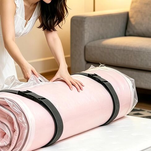 قطعتان من الأشرطة العلوية للمرتبة، أشرطة تعبئة من الإسفنج الذكي قابلة للتعديل لنقل المرتبة العلوية أو التخزين في المنزل مقاس 59 بوصة × 1 بوصة (قطعتان باللون الأسود) in Kuwait