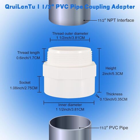 4 قطع 1 1/2 بوصة أبيض 2-Way PVC الأنابيب اقتران محول عرافة الحلمة NPT ذكر موضوع اقتران محول موصلات ل 1 1/2 بوصة PVC الأنابيب المقبس x NPT ذكر in Kuwait