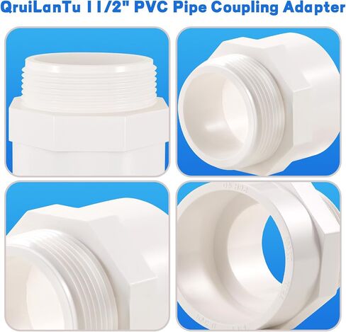 4 قطع 1 1/2 بوصة أبيض 2-Way PVC الأنابيب اقتران محول عرافة الحلمة NPT ذكر موضوع اقتران محول موصلات ل 1 1/2 بوصة PVC الأنابيب المقبس x NPT ذكر in Kuwait