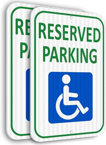 (2 Pack) Reflective Aluminum Reserved Parking Sign, 18" x 12" Heavy-duty Handicap Parking Sign for Parking Lot, Outdoor, Durable Metal,Weather Resistant, Waterproof, Rust Free in Kuwait