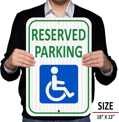 (2 Pack) Reflective Aluminum Reserved Parking Sign, 18" x 12" Heavy-duty Handicap Parking Sign for Parking Lot, Outdoor, Durable Metal,Weather Resistant, Waterproof, Rust Free in Kuwait
