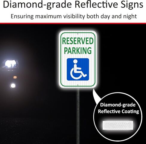 (2 Pack) Reflective Aluminum Reserved Parking Sign, 18" x 12" Heavy-duty Handicap Parking Sign for Parking Lot, Outdoor, Durable Metal,Weather Resistant, Waterproof, Rust Free in Kuwait
