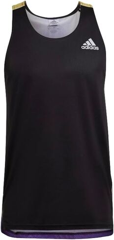 adidas Men's On The Run Colorblock Running Singlet, Black/Purple Rush/Pulse Lime/Acid Red in Kuwait