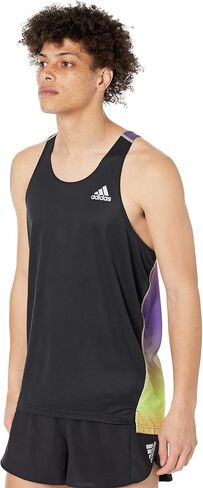 adidas Men's On The Run Colorblock Running Singlet, Black/Purple Rush/Pulse Lime/Acid Red in Kuwait