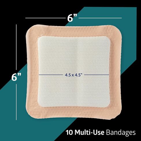 ضمادة إسفنجية من Medline Optifoam Gentle SA ذات وجه من السيليكون في عبوة تعليمية، 6 بوصة × 6 بوصة (15.2 × 15.2 سم)، صندوق من 10 قطع in Kuwait