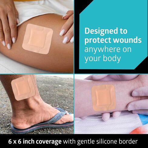 ضمادة إسفنجية من Medline Optifoam Gentle SA ذات وجه من السيليكون في عبوة تعليمية، 6 بوصة × 6 بوصة (15.2 × 15.2 سم)، صندوق من 10 قطع in Kuwait