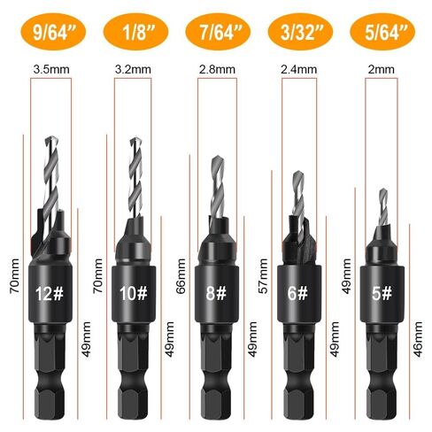 5Pcs Adjustable Countersink Drill Bit Set, Titanium-Coated Woodworking Drill Bits with 1/4" Hex Shank for Screw Holes (Gold) in Kuwait