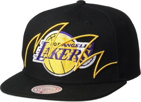 قبعة Mitchell & Ness Los Angeles Lakers NBA Shark Bite Snapback Hat، باللون الأسود in Kuwait