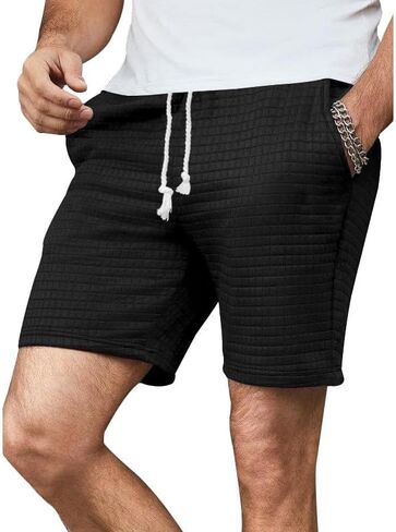 شورت صيفي للرجال من نوع وافل، سروال برباط بخصر مطاطي مع جيوب، سروال شاطئ لقضاء العطلات في هاواي in Kuwait