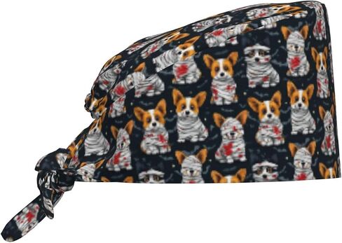 قبعات فرك مطبوعة من Mummy Corgi Halloween للنساء والرجال، قبعات ممرضة جراحية قبعات فرك للنساء والرجال، قبعة عمل قابلة للتعديل مع عصابة رأس سوداء in Kuwait
