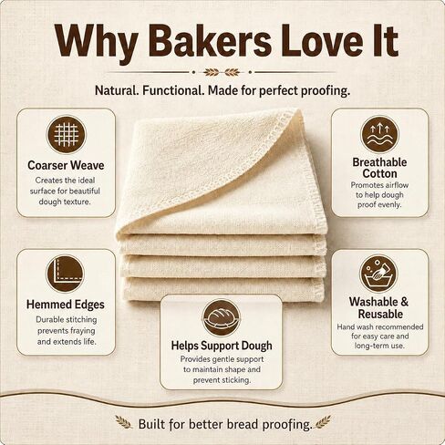 4Pcs Large Cotton Tea Towels for Baking Sourdough, 17.7"x29.5" Reusable Thick Bread Proofing Cloth, Bakers Couche & Dough Cover for Baguettes, Pastries and Homemade Bread, Unbleached in Kuwait