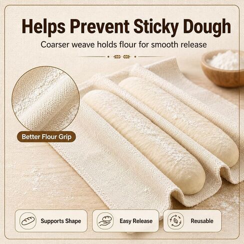 4Pcs Large Cotton Tea Towels for Baking Sourdough, 17.7"x29.5" Reusable Thick Bread Proofing Cloth, Bakers Couche & Dough Cover for Baguettes, Pastries and Homemade Bread, Unbleached in Kuwait