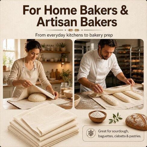 4Pcs Large Cotton Tea Towels for Baking Sourdough, 17.7"x29.5" Reusable Thick Bread Proofing Cloth, Bakers Couche & Dough Cover for Baguettes, Pastries and Homemade Bread, Unbleached in Kuwait