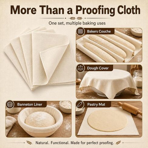 4Pcs Large Cotton Tea Towels for Baking Sourdough, 17.7"x29.5" Reusable Thick Bread Proofing Cloth, Bakers Couche & Dough Cover for Baguettes, Pastries and Homemade Bread, Unbleached in Kuwait
