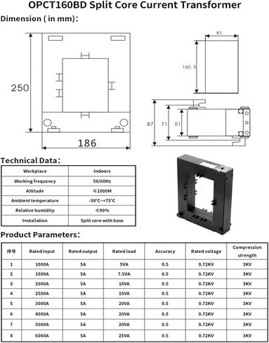 سبليت الأساسية محول التيار نوع النافذة OPCT160BD-1000A 2500A 6000A/5A (OPCT160BD-4000A 5A) in Kuwait