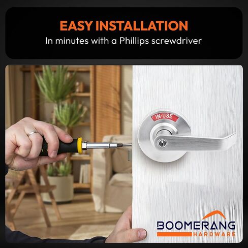 Boomerang BH6972 قفل باب رافعة تجارية متوسطة/ثقيلة التحمل، مقبض باب الحمام الصناعي من الدرجة 2 مع مؤشر الإشغال، بدون يد، أسود غير لامع (US19) in Kuwait