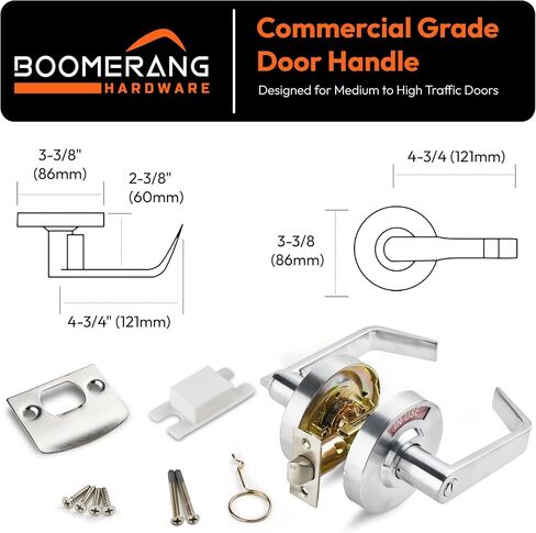 Boomerang BH6972 قفل باب رافعة تجارية متوسطة/ثقيلة التحمل، مقبض باب الحمام الصناعي من الدرجة 2 مع مؤشر الإشغال، بدون يد، أسود غير لامع (US19) in Kuwait
