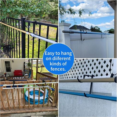 Heavy Duty Pool Pole Hangers - Adjustable Hooks for Poles, Hoses, Skimmers - Black Fence Hooks for Hanging Swimming Pool Accessories - Garden Tools (4 Packs) in Kuwait