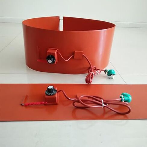 حزام سخان طبل الزيت المعدني، سخانات طبل الزيت 20 لتر - 200 لتر، سخان شريط برميل من مطاط السيليكون، وسادة تسخين كهربائية من السيليكون مع منظم حرارة دوار قابل للتعديل 30-150 درجة مئوية، 200 لتر 174 * 25 سم 3000 وات in Kuwait