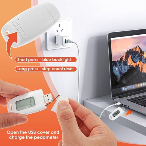 عداد خطوات ثلاثي الأبعاد للمشي، عداد خطوات بسيط، متتبع خطوات قابل لإعادة الشحن عبر USB مع إضاءة خلفية، مشبك وحبل قابل للفصل، مشبك دقيق لتتبع الخطوات للرجال والنساء والأطفال in Kuwait