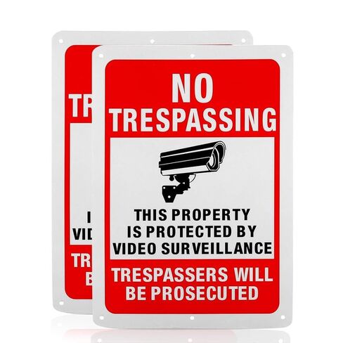 2 Pack Large No Trespassing Signs Private Property,14x10 Inch Metal Signs with Video Surveillance Warning – Rust-Proof .040 Aluminum, Weatherproof & Reflective for Yard, Farm, Business in Kuwait