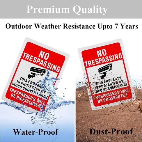2 Pack Large No Trespassing Signs Private Property,14x10 Inch Metal Signs with Video Surveillance Warning – Rust-Proof .040 Aluminum, Weatherproof & Reflective for Yard, Farm, Business in Kuwait