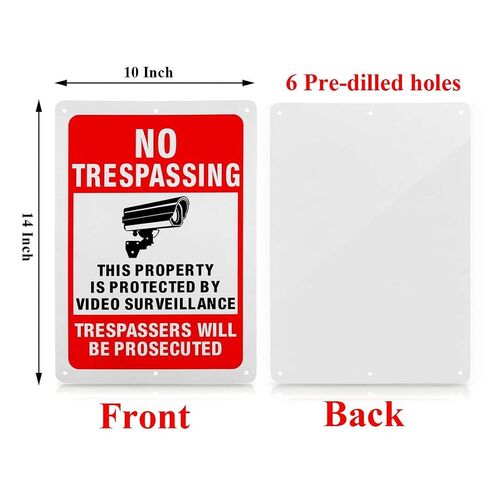 2 Pack Large No Trespassing Signs Private Property,14x10 Inch Metal Signs with Video Surveillance Warning – Rust-Proof .040 Aluminum, Weatherproof & Reflective for Yard, Farm, Business in Kuwait