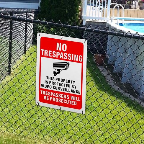 2 Pack Large No Trespassing Signs Private Property,14x10 Inch Metal Signs with Video Surveillance Warning – Rust-Proof .040 Aluminum, Weatherproof & Reflective for Yard, Farm, Business in Kuwait