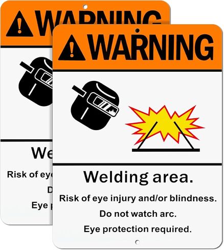 2 Pack Warning Welding Area Sign - 9 x 12 Inches Eye Protection Required Welding Safety Sign Vertical Weatherproof Aluminum Material for Welder Construction Site Industrial Warehouse in Kuwait