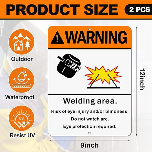 2 Pack Warning Welding Area Sign - 9 x 12 Inches Eye Protection Required Welding Safety Sign Vertical Weatherproof Aluminum Material for Welder Construction Site Industrial Warehouse in Kuwait