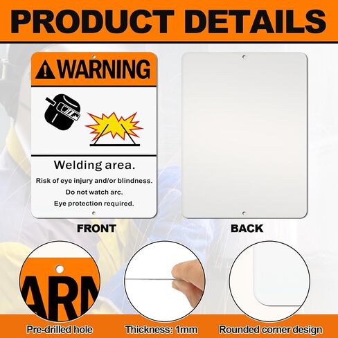 2 Pack Warning Welding Area Sign - 9 x 12 Inches Eye Protection Required Welding Safety Sign Vertical Weatherproof Aluminum Material for Welder Construction Site Industrial Warehouse in Kuwait