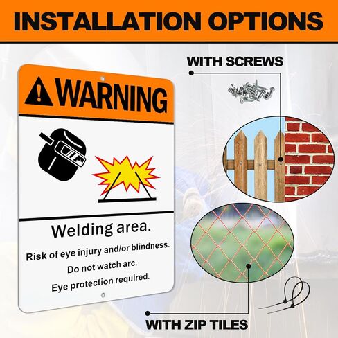 2 Pack Warning Welding Area Sign - 9 x 12 Inches Eye Protection Required Welding Safety Sign Vertical Weatherproof Aluminum Material for Welder Construction Site Industrial Warehouse in Kuwait