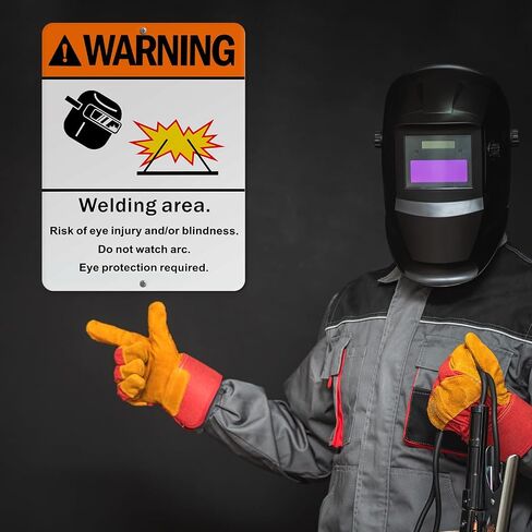 2 Pack Warning Welding Area Sign - 9 x 12 Inches Eye Protection Required Welding Safety Sign Vertical Weatherproof Aluminum Material for Welder Construction Site Industrial Warehouse in Kuwait
