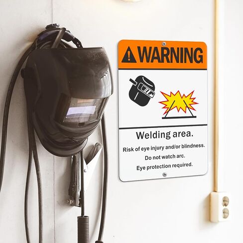 2 Pack Warning Welding Area Sign - 9 x 12 Inches Eye Protection Required Welding Safety Sign Vertical Weatherproof Aluminum Material for Welder Construction Site Industrial Warehouse in Kuwait