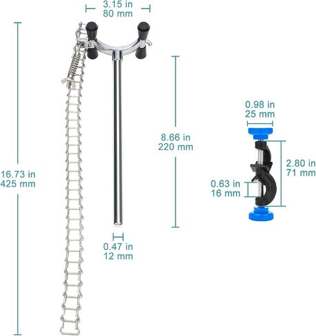 stonylab Chain Clamp and Bosshead Clamp Holder Set, Adjustable Lab Stand Accessory, Aluminum Alloy Glassware Holder for Beakers and Funnels, Fits 40-145 mm Diameter in Kuwait