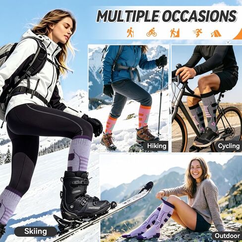 Merino Wool Ski Socks Men Women Thermal Winter Warm Thick Hiking Snowboarding Knee High Socks 3 Pairs in Kuwait