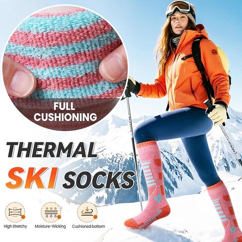 Merino Wool Ski Socks Men Women Thermal Winter Warm Thick Hiking Snowboarding Knee High Socks 3 Pairs in Kuwait