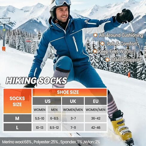 Merino Wool Ski Socks Men Women Thermal Winter Warm Thick Hiking Snowboarding Knee High Socks 3 Pairs in Kuwait