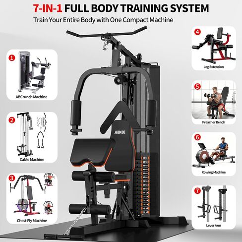 JEEKEE All in One Home Gym with 150LB Weight Stack, Multifunctional Home Gym Equipment for Full Body Workout, Space Saving Workout Machine with Chest Press, LAT Pulldown, Leg Extension in Kuwait