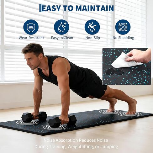0.56-Inch Thick 48 Sq ft Exercise Equipment Mats | 12 Tiles Interlocking High-Density EVA Foam Rubber Puzzle Gym Flooring for Home Gym & Heavy Weight Workouts, 24 x 24 in Black/Blue in Kuwait