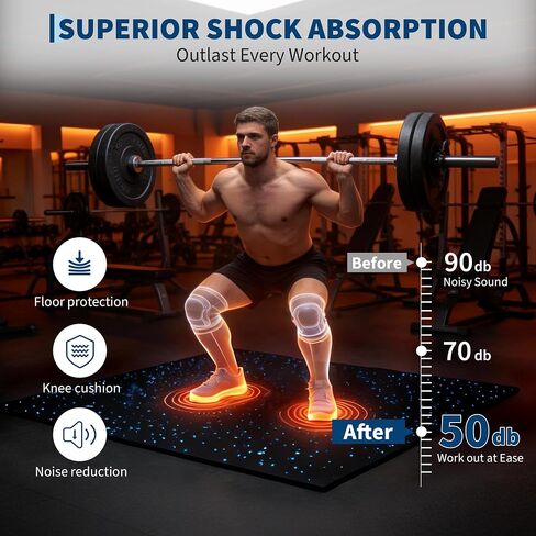 0.56-Inch Thick 48 Sq ft Exercise Equipment Mats | 12 Tiles Interlocking High-Density EVA Foam Rubber Puzzle Gym Flooring for Home Gym & Heavy Weight Workouts, 24 x 24 in Black/Blue in Kuwait