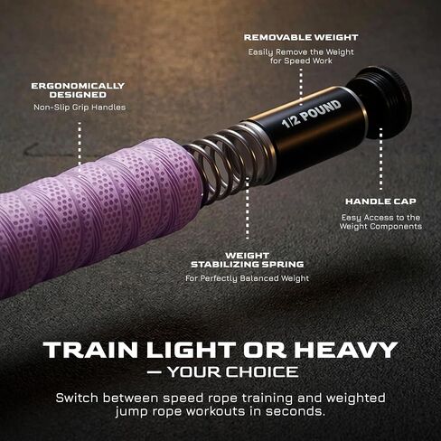 Weighted Jump Rope for Men & Women, 1LB Adjustable Heavy Speed Rope with Removable Handle Weights, Dual Cables for Cross Training Boxing Cardio & Home Workouts Durable Adult Fitness Jump Rope - Purple in Kuwait
