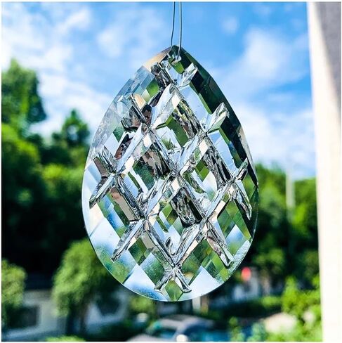 Hanging Crystals Prisms 2pcs 75MM Faceted Prism 3D Groove Grid Crystal Refraction Chandelier Lamp Hanging Parts Decor Hangings Crystals for Decoration(Clear) in Kuwait